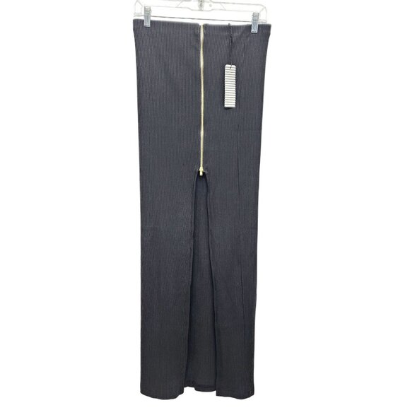Ribbed Knit High-Waisted Pencil Skirt With Gold Zipper Detail By Haute Monde L - Picture 1 of 7